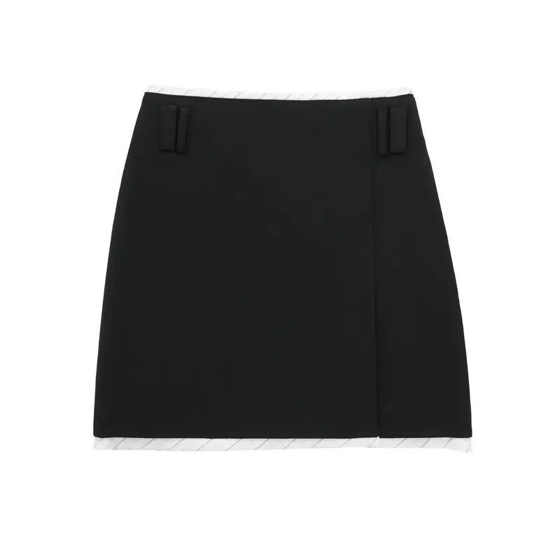 Mini saia vintage de cintura alta para mulheres, série casual, emenda, zíper lateral, saias femininas, nova moda chique