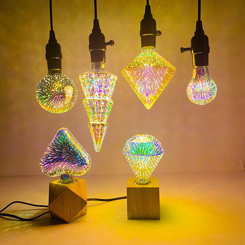 مصابيح ألعاب نارية ثلاثية الأبعاد لتزيين شجرة عيد الميلاد ، مصابيح أديسون داخلية E27 ، شخصية ومبتكرة ، سبعة ألوان ، ثلاثية الأبعاد