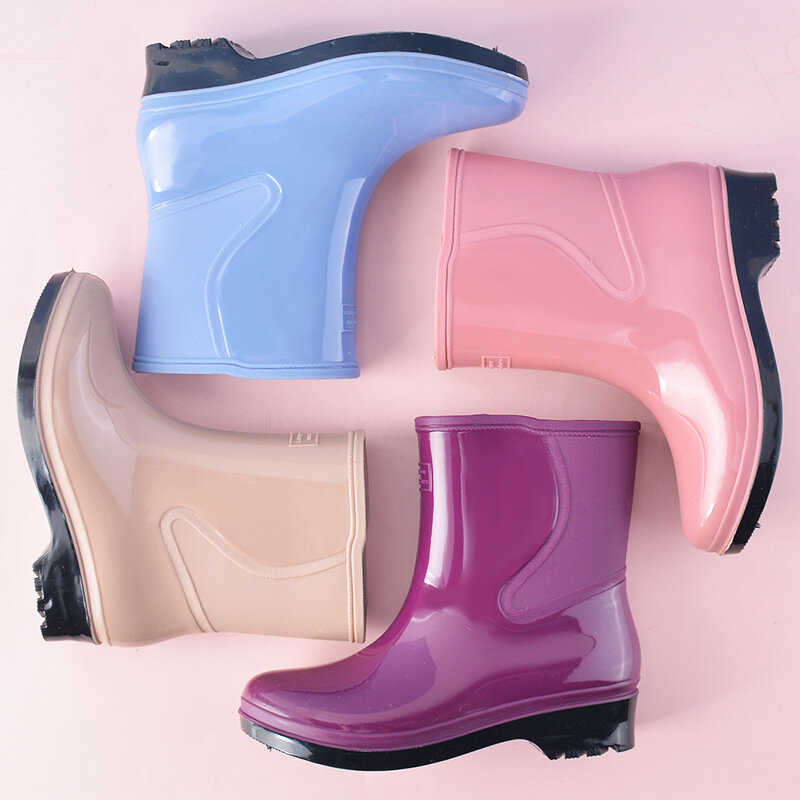 Mid-calf Rain Boots Women Platform Rubber Shoe Fashion Outdoor Slip on Rain Shoes Boots for Women Waterproof Work Botines Mujer