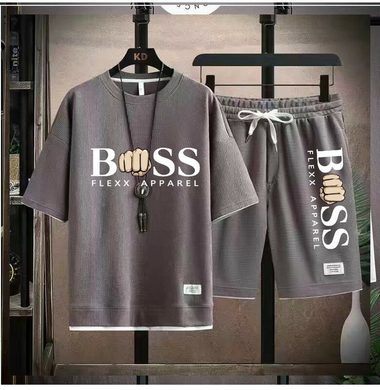 BSS FLEXX APPAREL Men's Two Piece Set Linen Fabric Casual T-shirt And Shorts Set Mens Sports Suit Fashion Short Sleeve Tracksuit
