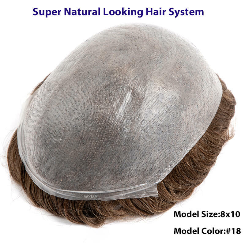 Prótese fina de cabelo masculino, linha fina invisível, peruca masculina, cabelo humano remy, sistemas capilares, 0,03mm