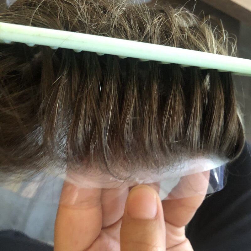 Ash Blonde Super Natural Hairline Toupee para homens, sistema de cabelo humano, 0.04mm, invisível, miscro, pele fina, substituição de perucas