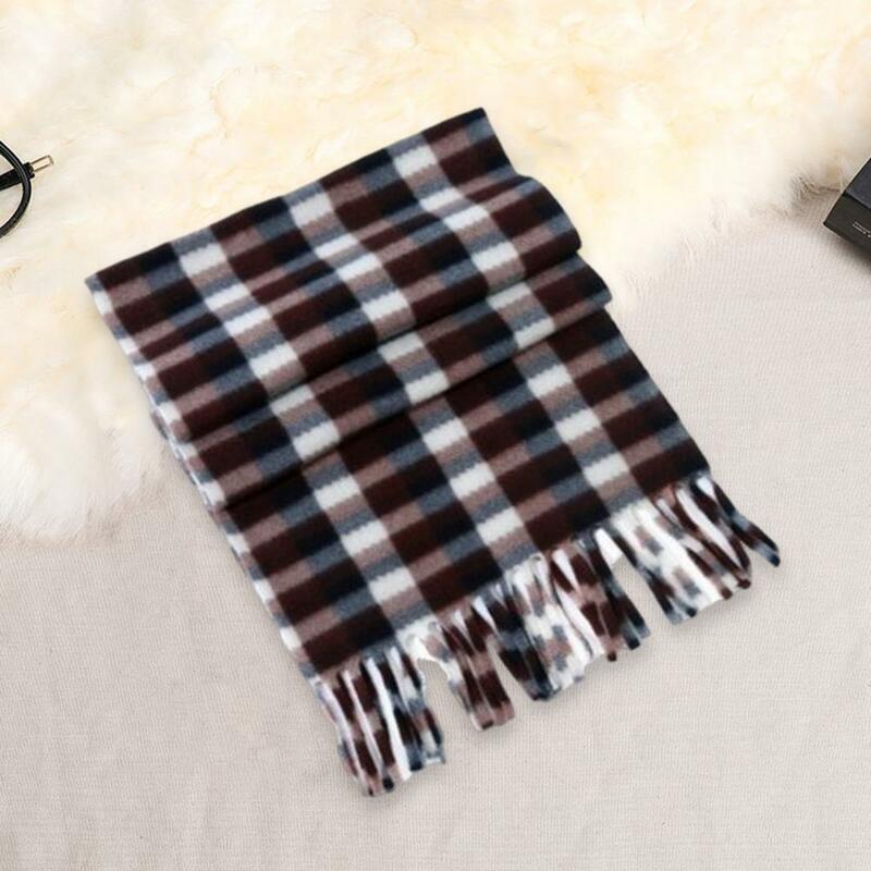 Plaid Scarf Plaid Print Tassel Winter Scarf for Unisex Thick Warm Soft Double-sided Plush Long Wide Neck Protection Lady Fall