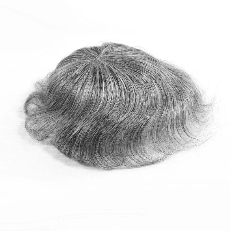 Мужской парик из искусственной кожи, серый, тонкий, с облысением пятнами, с V-образным вырезом, для протеза волос 8x8 см