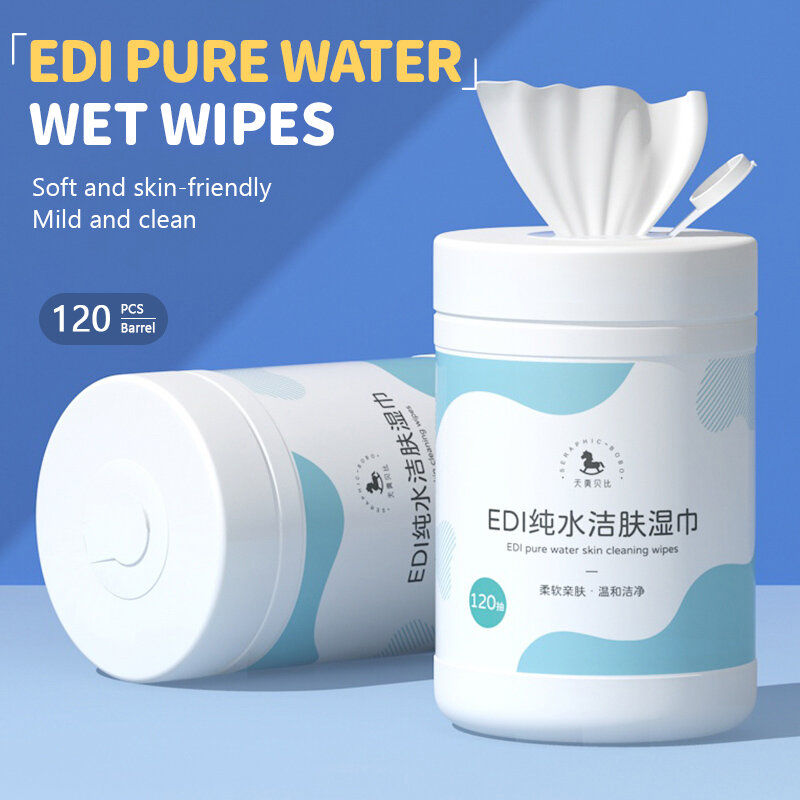 120 pcs Pure Water Wipes Suitable for family outings and travel, portable pure water wipes, alcohol-free, without any flavor.