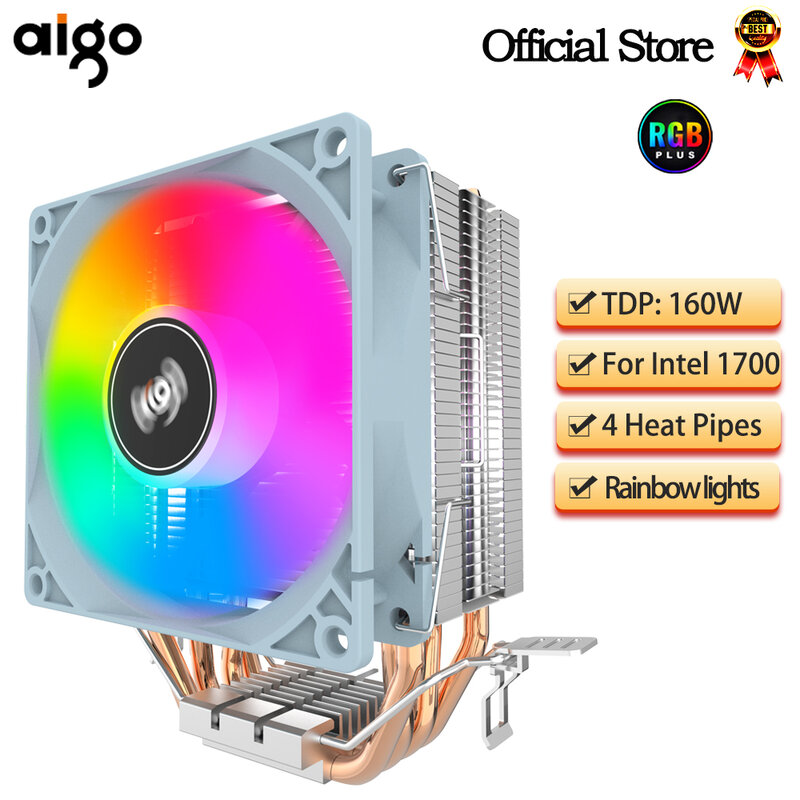 Aigo CPU 쿨러 2 4 열 파이프 PC 라디에이터 냉각 3 핀 PWM 무소음 RBG 팬 인텔용 1700 1150 1155 1156 1366 AM2/AM3/AM4 AMD