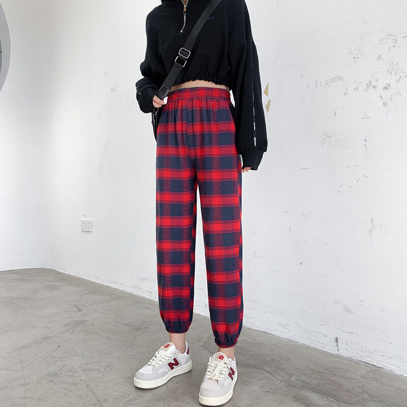 Pantalon Sarouel à Carreaux Décontracté pour Femme, Streetwear, Harem, dehors, Neuf, 4XL, Été 2021