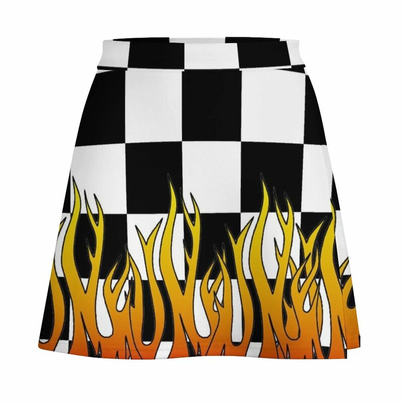 Checkered Racing Flames Mini Skirt Miniskirt School uniform Woman clothing