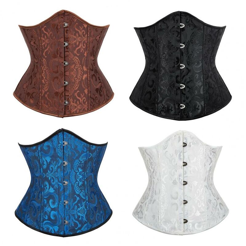 Women Underbust Corset Palace Style Adjustable Back Strap Floral Bustier Jacquard Body Shaping Girdle Cosplay Gothic Corset