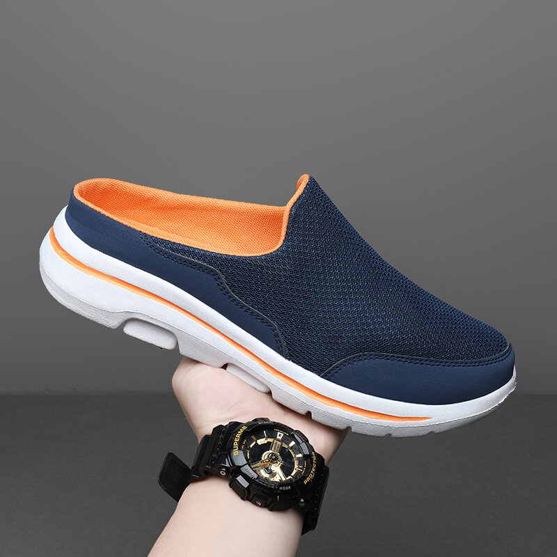 2023 Men Casual Mules Mesh Breathable Flat Slippers Summer Couple Shoes Large Size Loafers Fashion Shoes Men Street Slippers