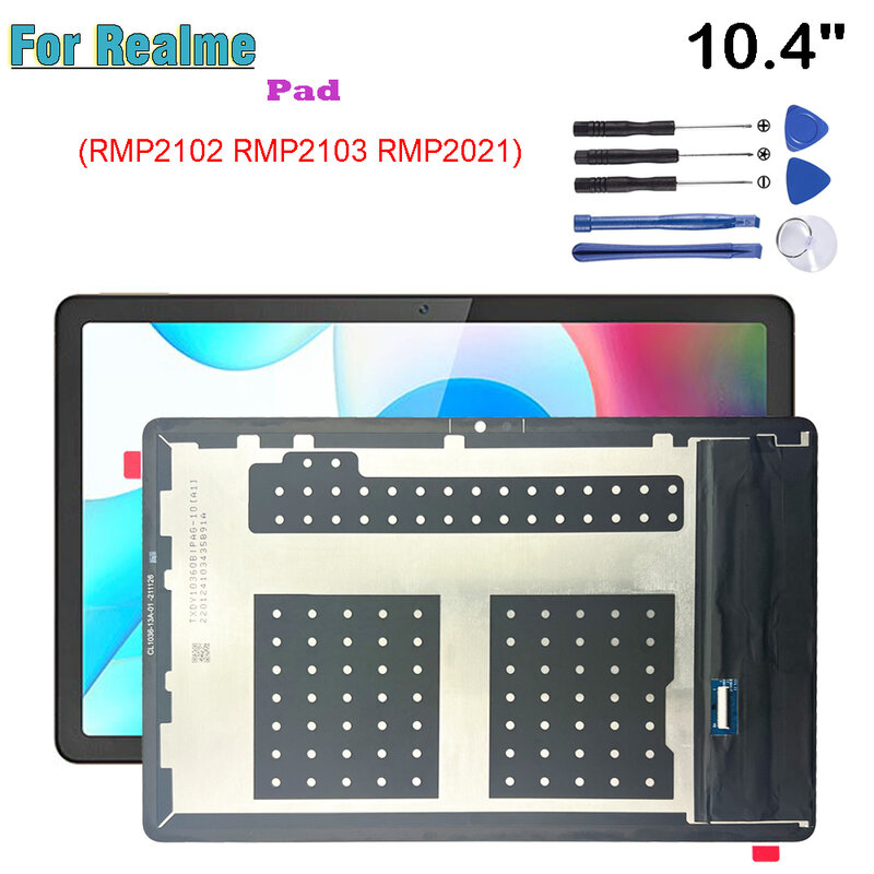 AAA + สำหรับแผ่น Realme 10.4 "RMP2102 RMP2103 RMP2021 2102 2103จอแสดงผล LCD แบบสัมผัสหน้าจอชิ้นส่วนประกอบกระจก