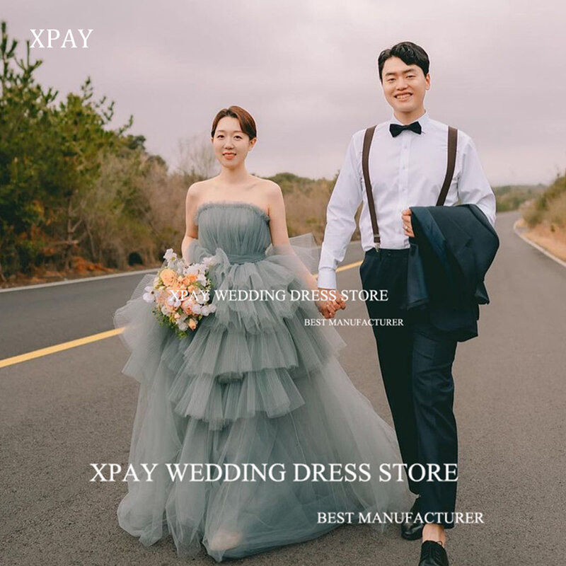 XPAY abiti da sera grigi polverosi senza spalline servizio fotografico di nozze coreano abito da ballo a strati corsetto personalizzato abito da ballo di compleanno