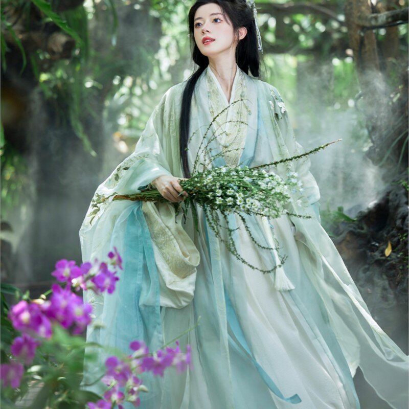Vêtements Han traditionnels chinois à double couche pour femmes, droits, brodés, cool, nickel é 03