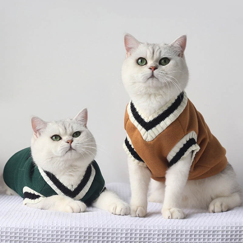 대학생 스타일 고양이 개 스웨터 겨울 따뜻한 개 옷 작은 중형 개 강아지 고양이 조끼 치와와 프랑스 불독 요크 코트