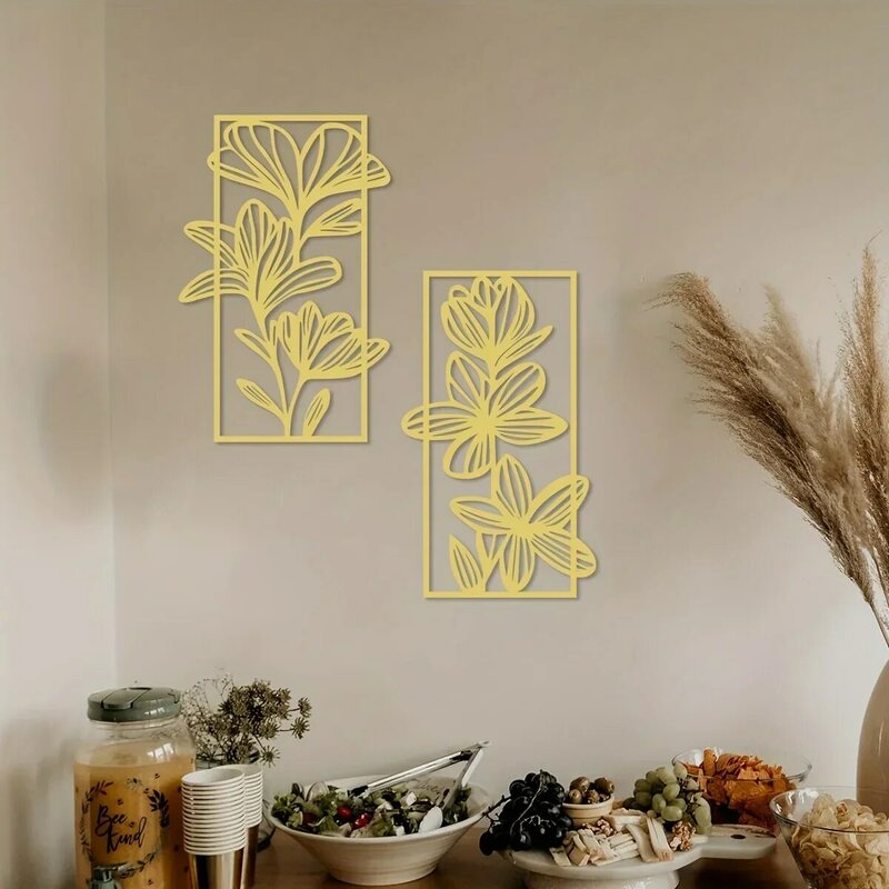 Metallo ironGolden Flower Wall Art, decorazione floreale da appendere alla parete in metallo, decorazioni per la casa della camera da letto, decorazioni per soggiorno, appeso a parete in metallo Dec