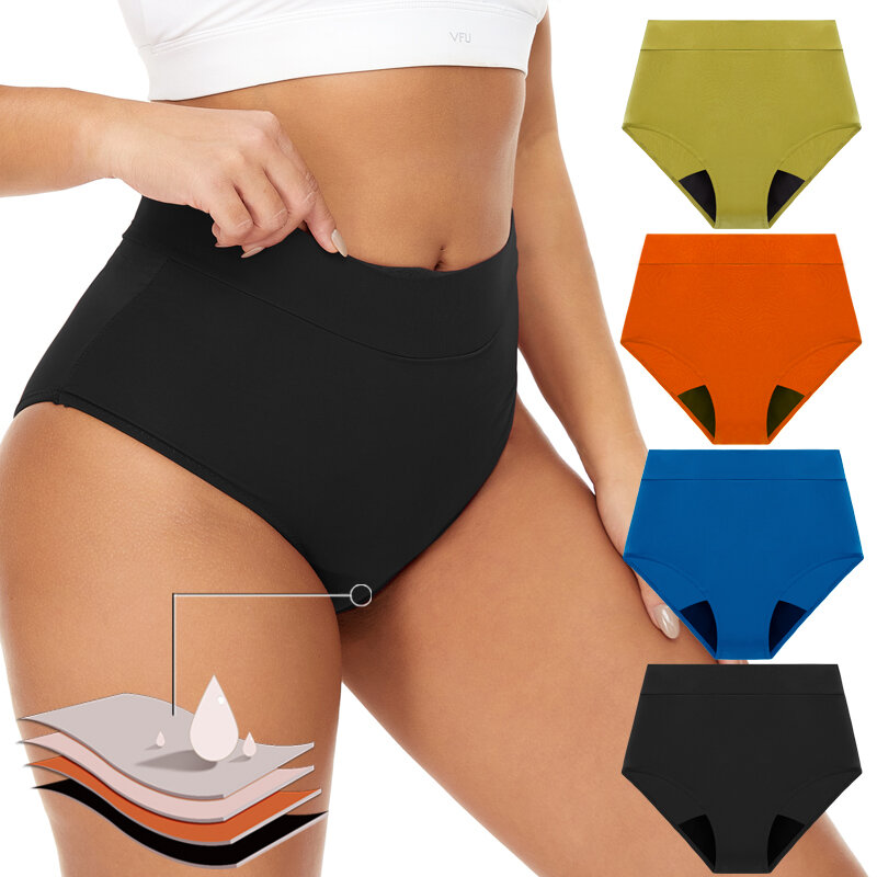 Menstrual Swimwear 4-Layer Leak Proof Period Panties High Waist Swimsuit Bikini Bottoms Absorbent Beachwear Shorts Plus Size