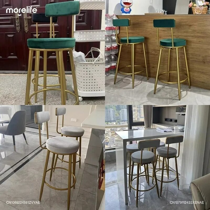 Nordic Iron Art Bar Cadeiras, Banquinho de balcão, Luxo Front Desk, Cashier Chair, Ouro Cozinha Pés Banco, Ilha Mesa, Cadeira de jantar, Casa