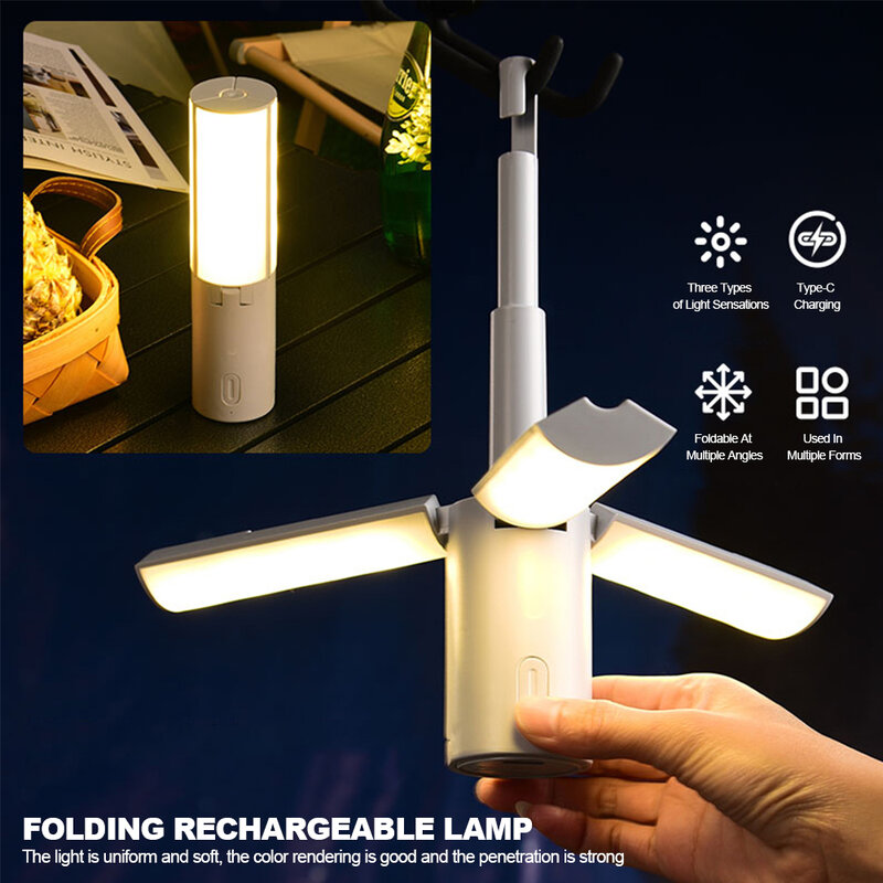 Folding Camping Lamp Type-C, recarregável, 4000mAh, Hand Hanging, Iluminação Tenda Portátil, Iluminação de Tenda, Dormitório, Jardim Lanterna