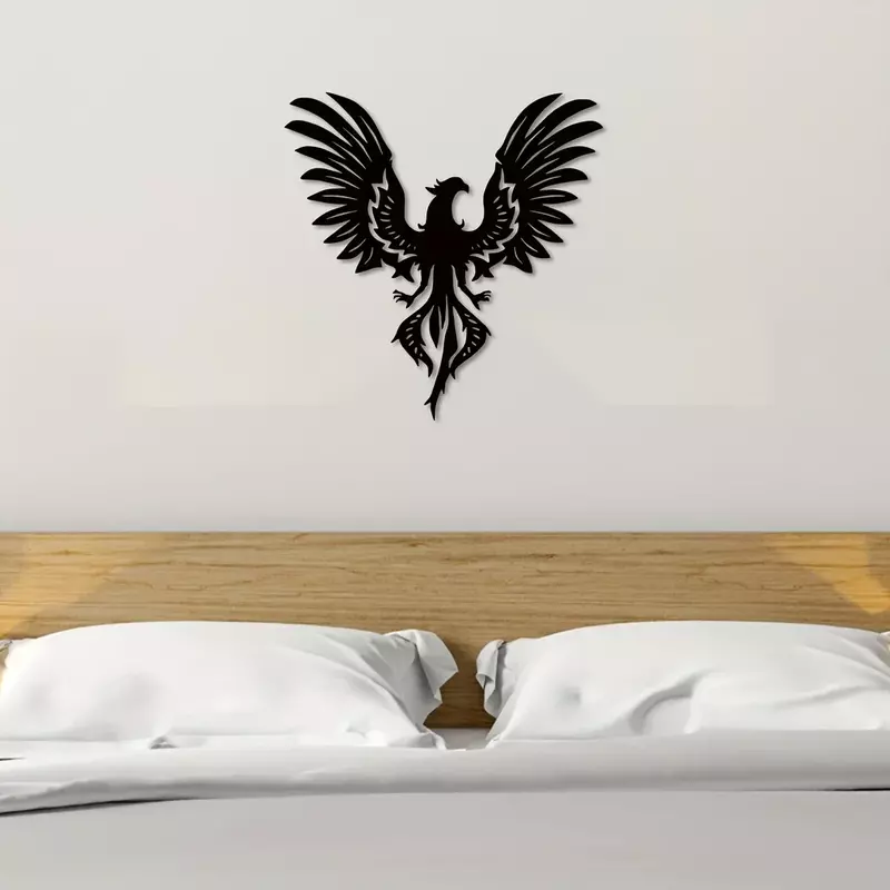 Arte de Fénix de Metal para colgar en la pared, escultura de hierro negro, pájaro Secular, decoraciones de pared modernas para cocina, 1 unidad