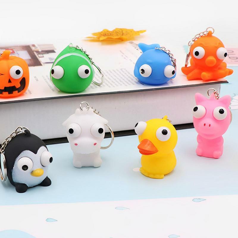 Toy Keychain Cute Animal Squeeze Toy Keyring Squeeze Toy Keychain Out Eyes For Stress Reduce Carnival Prize
