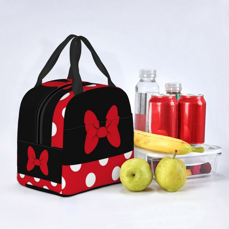 Cartoon Minnie Portable Lunch Boxes Waterproof Animated Polkadots Thermal Cooler Food Insulated Lunch Bag Kids School Children