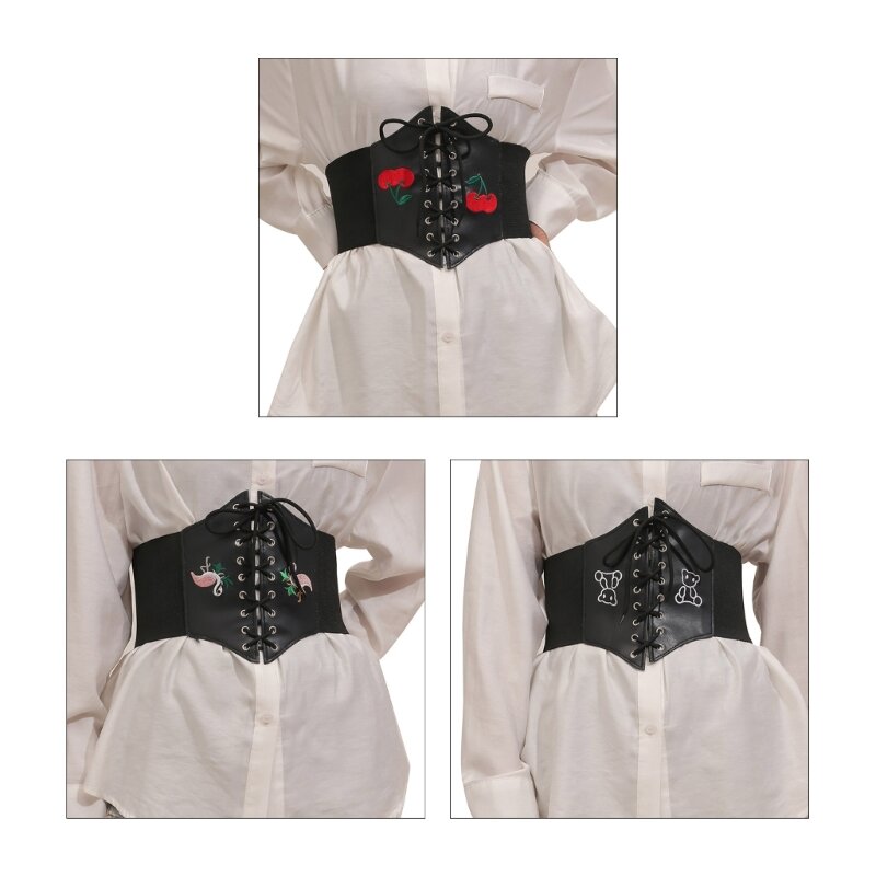 Y1ub espartilho com bordado cummerbunds cinta cintos para mulheres elástico apertado cintura corpo moldar cinto ajustável