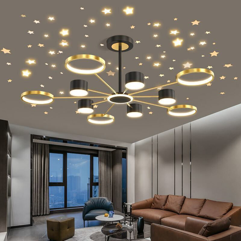 Romantyczny żyrandol LED gwiaździste niebo do domu do salonu jadalnia sypialnia Kitchern lampa wisząca czarny złoty oprawa oświetleniowa