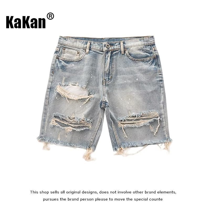 Kakan - New Summer Distressed Denim Shorts for Men, coreano Youth Popular Slim Fitting Small Leg Quarter Pants Jeans K58-DK322