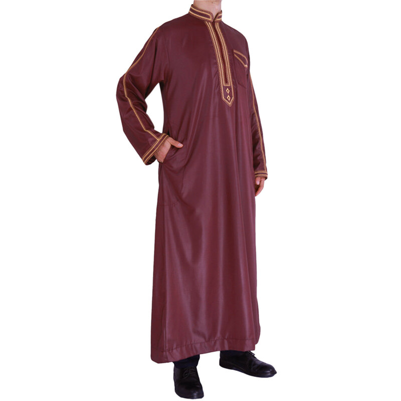 Manica lunga Aman Abaya 1 pezzo Jubba Thobe per uomo caftano Pakistan musulmano Arabia saudita Djellaba Islam abbigliamento preghiera Robe afgano