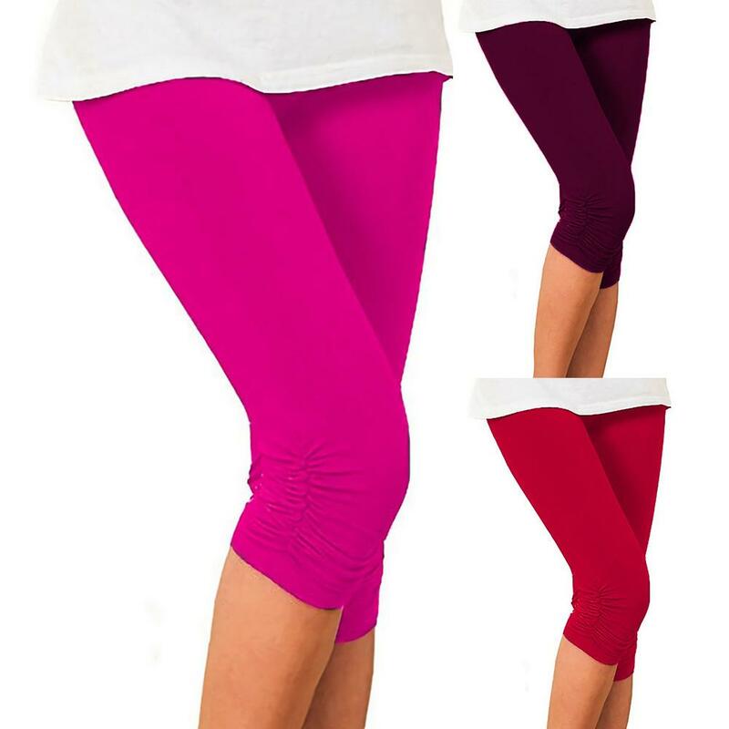 Celana panjang legging wanita, celana legging olahraga cepat kering 3/4 elastis pinggang tinggi musim panas untuk perempuan