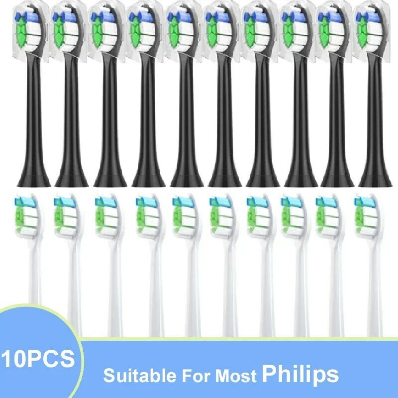 10Pcs Replacement Brush Heads for Philips HX6064 HX6930 HX6730 Sonic Electric Toothbrush Vacuum Soft DuPont Bristle Nozzles