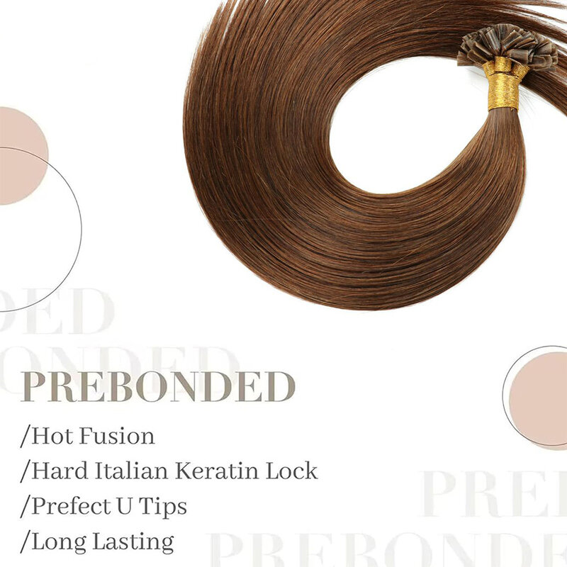 Extensiones de cabello humano liso con punta en U, cabello Remy marrón Chocolate, paquete de 100 hebras, n. ° 4
