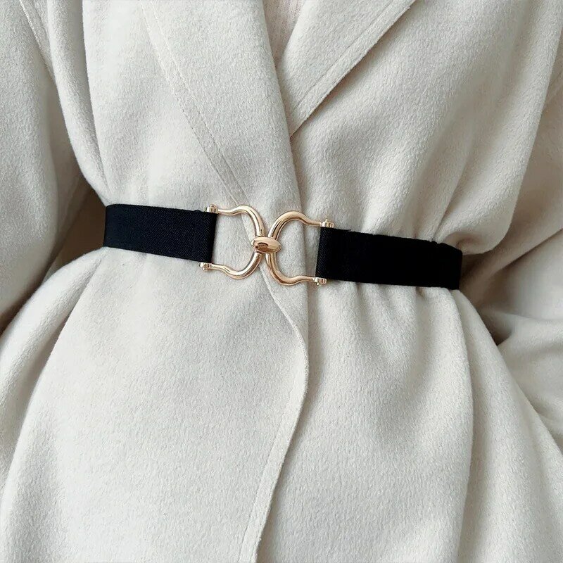 Cinto fino Cummerbunds para mulheres, casaco simples e vestido, fivela elástica Kpop de 3cm, cintura elástica feminina