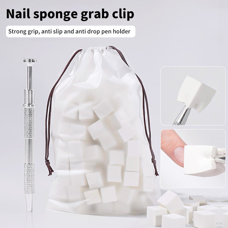 Aço inoxidável Beancurd Cube Gradient Nails Esponjas, Nail Gel Polish Patting, Ferramenta de tingimento, Quatro Garras Esponja Clip, 20 50Pcs