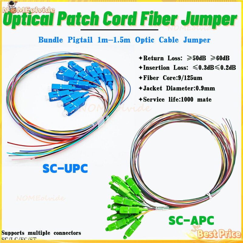 Cable de fibra óptica pigcial, paquete de 10/12 núcleos Pigtail de 1,5 m, puente de Cable de parche óptico, Cable duradero simple, modo único de 0,9mm