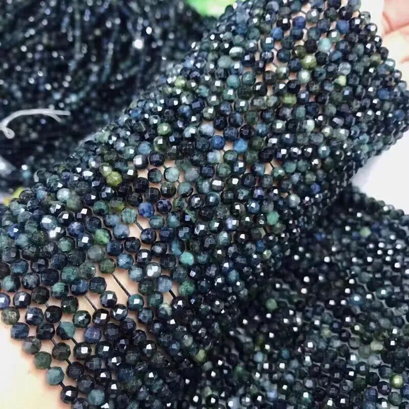 1 Schnur lose Perlen blau Turmalin 4mm runde facettierte Natur für DIY Herstellung Schmuck Halskette 38cm fppj Großhandel
