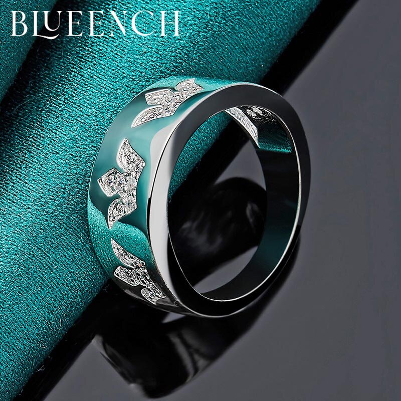 Blueench 925 Sterling Silver Clover Zircon Ring Is Suitable For Women'S Wedding Party Fashion Temperament Jewelry
