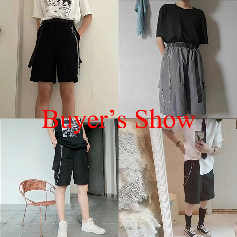 Rimocy Harajuku Kette Cargo Shorts Frauen Sommer große Taschen weites Bein Shorts Frau schwarz hohe Taille Streetwear Shorts weiblich