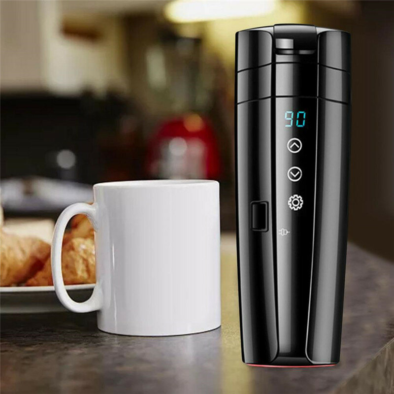 450ml Stainless Steel Car Heating Cup 12V/24V Electric Water Cup LCD Display Temperature Kettle Coffee Tea Milk Heated
