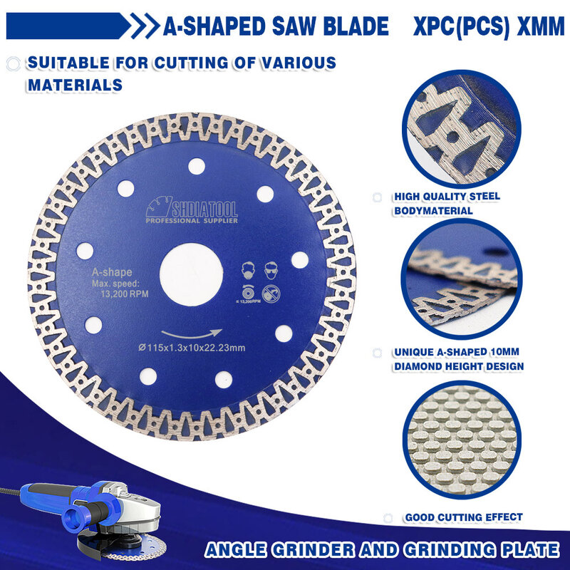 2pcs Dia 4.5"/115mm Diamond Saw Blade Cutter For Tile Marble A-shaped Diamond Cutting Disc for Tile Marble Ceramic Angle Grinder