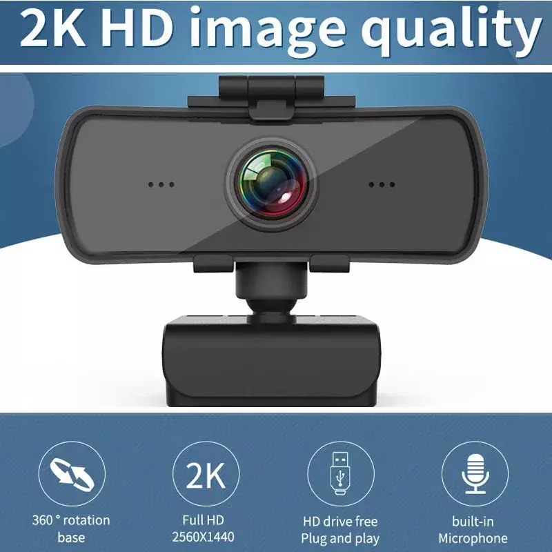 Mikrofon kamera Web 2040*1080 30fps, kamera Web untuk Desktop laptop Game PC USB HD 2K Webcam autofokus bawaan