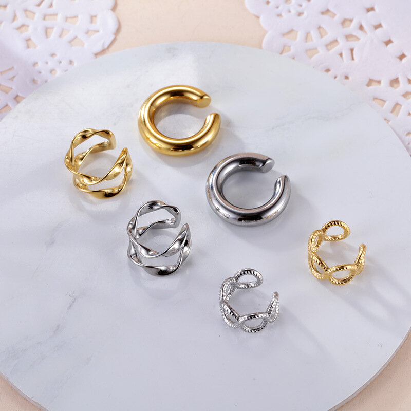 Korean Style Ear cuffs Stainless Steel Gold Round Clip On Earrings For Women