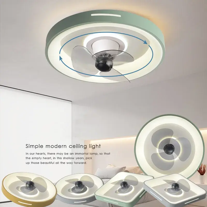 Ventilateur de Plafond avec Lumière LED, Télécommande, Tête Secouante, Fréquence Variable, Simple, Moderne, Lampe de Chambre à Coucher