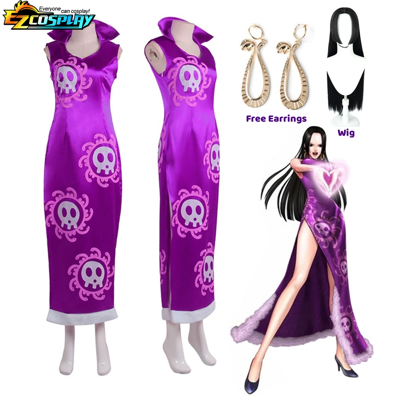 Kostum Cosplay Hancock Queen Boa, Kimono Anime, jubah Cheongsam, karnaval Halloween, wanita, Set pakaian permainan peran