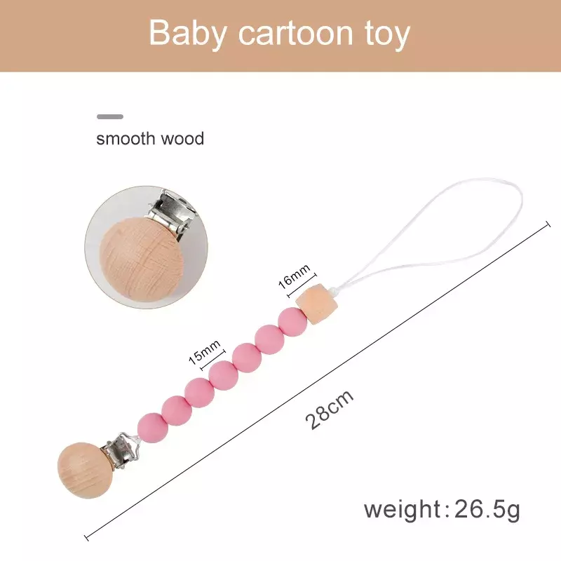 Attache-tétine en bois et silicone pour bébé, porte-sucette anti-chute, jouet de dentition sûr pour nouveau-né