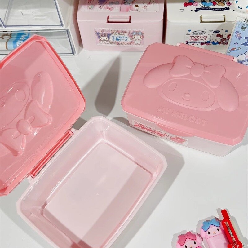 Caja de almacenamiento Kawaii My melodys, caja de dibujos animados, estilo Flip lindo, joyería para niñas, lápiz labial, artículos pequeños, multiusos, cajas de almacenamiento a prueba de polvo