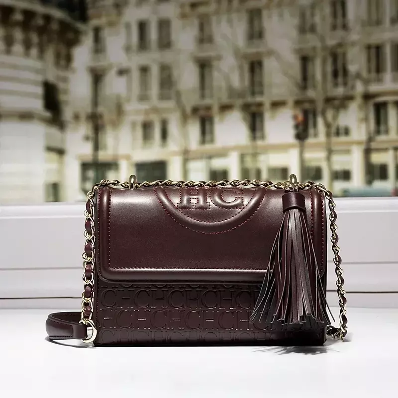 Vera pelle bovina Luxury Brand 2024 New tinta unita Fashion Ladies Letter CHCH Single Shoulder Messenger Bag borse e borsette