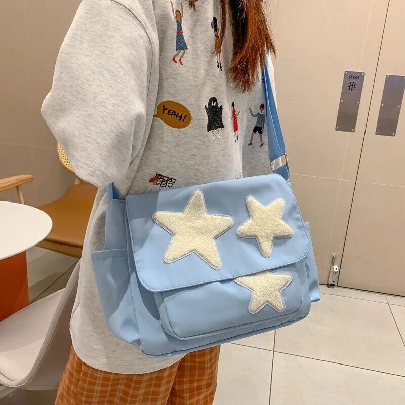 Women Star Pattern Corduroy Crossbody Bag Casual Tote Bag Simple Large Capacity Shoulder Bag Girls Travel School Bookbag Handbag