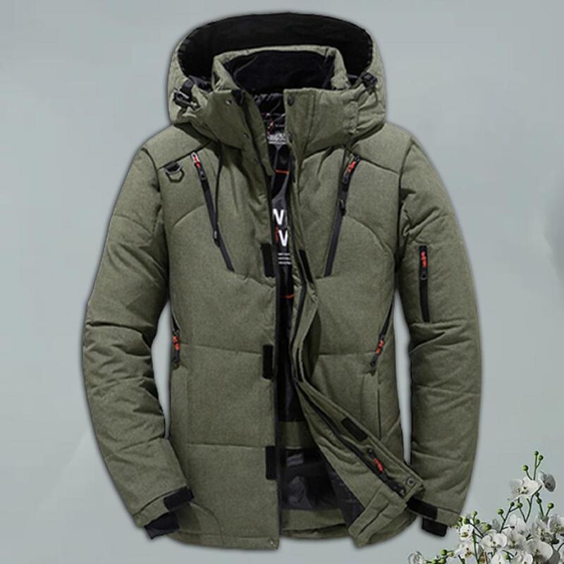 Plus Size Down Coats Men Zippers Decoration Hooded Multi Pockets Windproof Winter Jacket Cotton Padded Men Overcoat