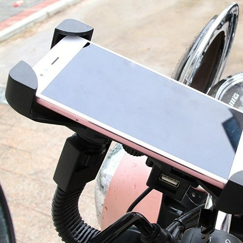 Motor Anti-Slip Rearview Mount Phone GPS Bracket Holder with USB Charger for Universal Mobile Bicycle Motorcycle Holder Bracket